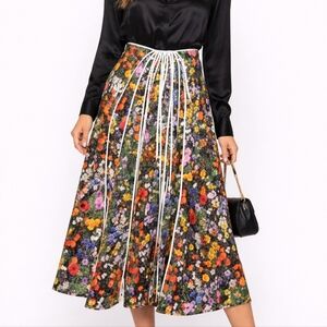 Stella McCartney Black Bold Floral Midi A-Line Stella Skirt, Multicolored, NWT